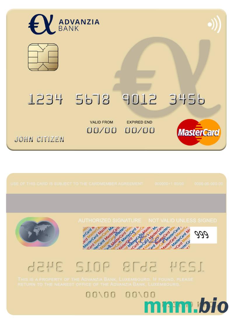 Luxembourg Advanzia Bank przykład karty mastercard w formacie PSD